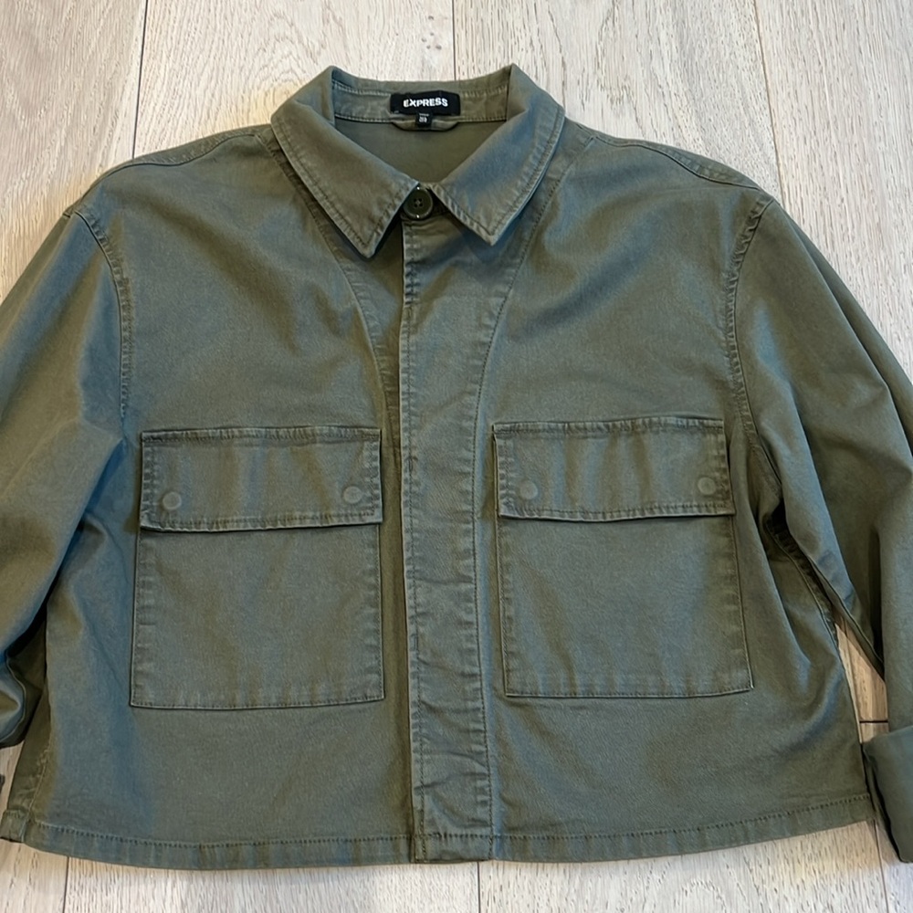 Express Cropped Front Pocket Button Down Jacket I… - image 3